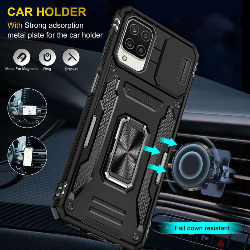 For Samsung Galaxy A12 5G/4G / M12 / F12 Armor PC + TPU Camera Shield Phone Case(Black)
