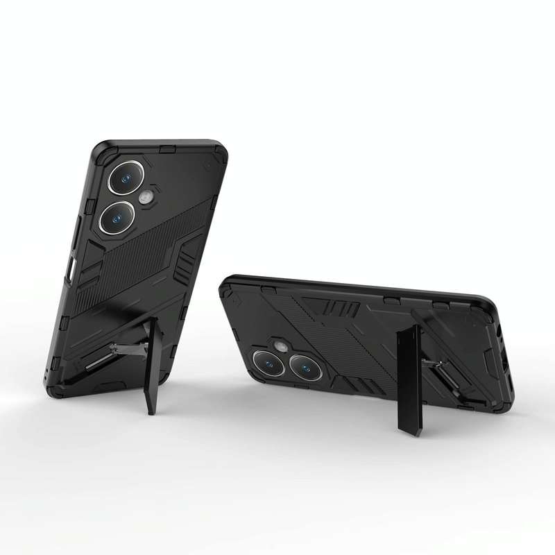 For vivo Y27 4G Global Punk Armor 2 in 1 PC + TPU Phone Case with Holder(Black)