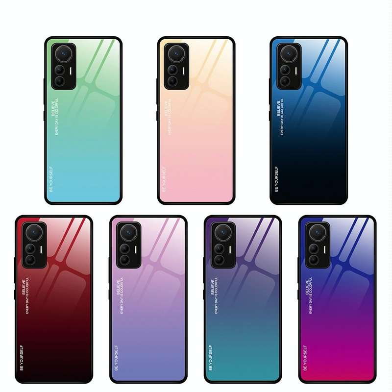 For Xiaomi 12 Lite Gradient Color Glass Case(Green Cyan)