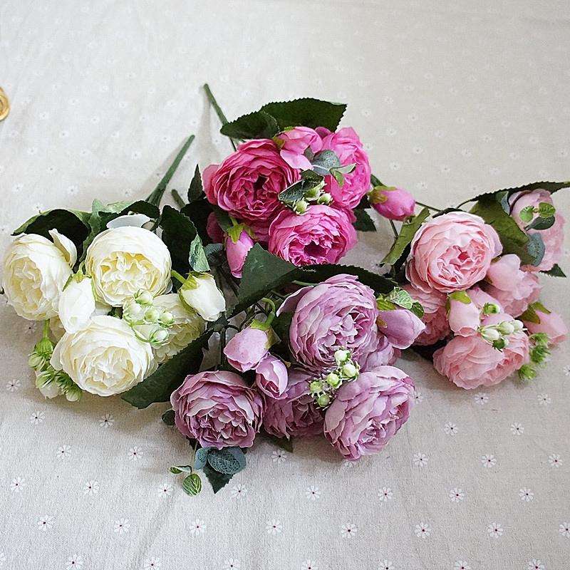 Beautiful Rose Peony Artificial Silk Flowers Small Bouquet Fores Home Party Spring Wedding Decora...