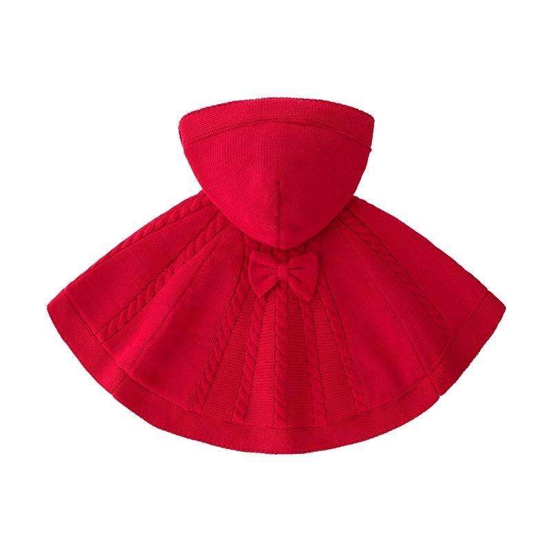 Children Clothing Knitted Bowknot And Fleece Sweater Cloak Shawl (Color:Red Size:80)