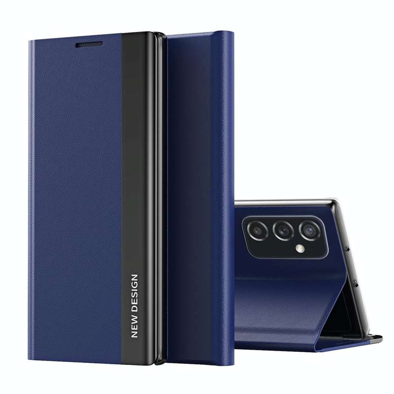 For Samsung Galaxy A33 5G Side Electroplated Magnetic Flip Leather Case with Holder(Dark Blue)