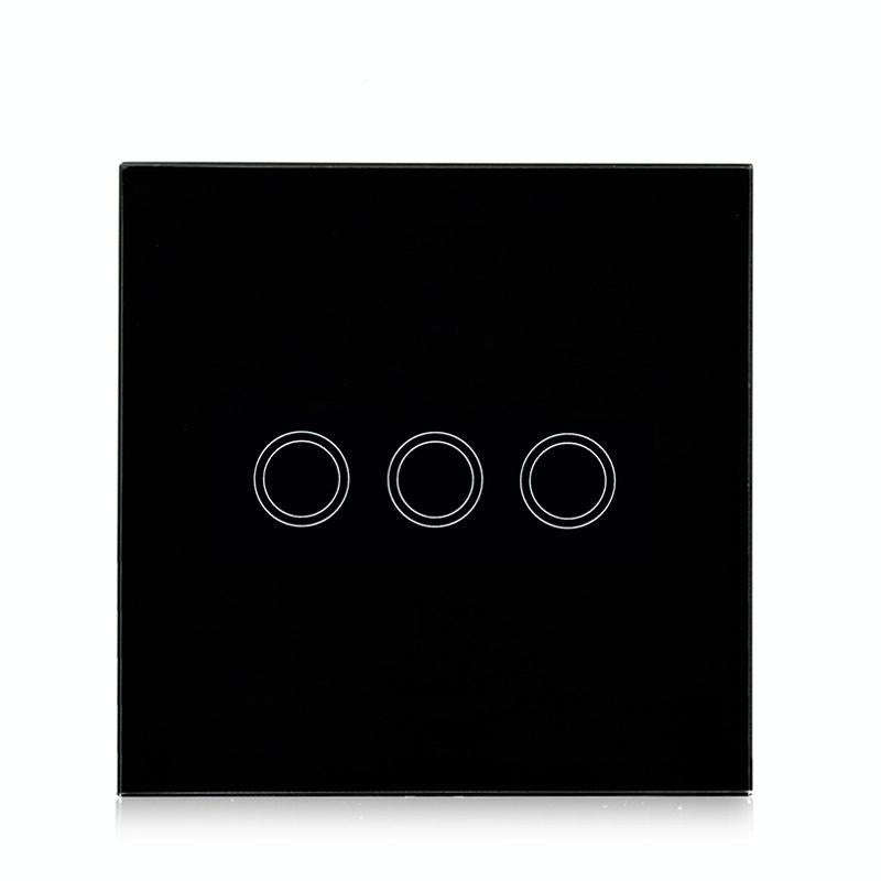 86mm 3 Gang Tempered Glass Panel Wall Switch Smart Home Light Touch Switch with RF433 Remote Cont...