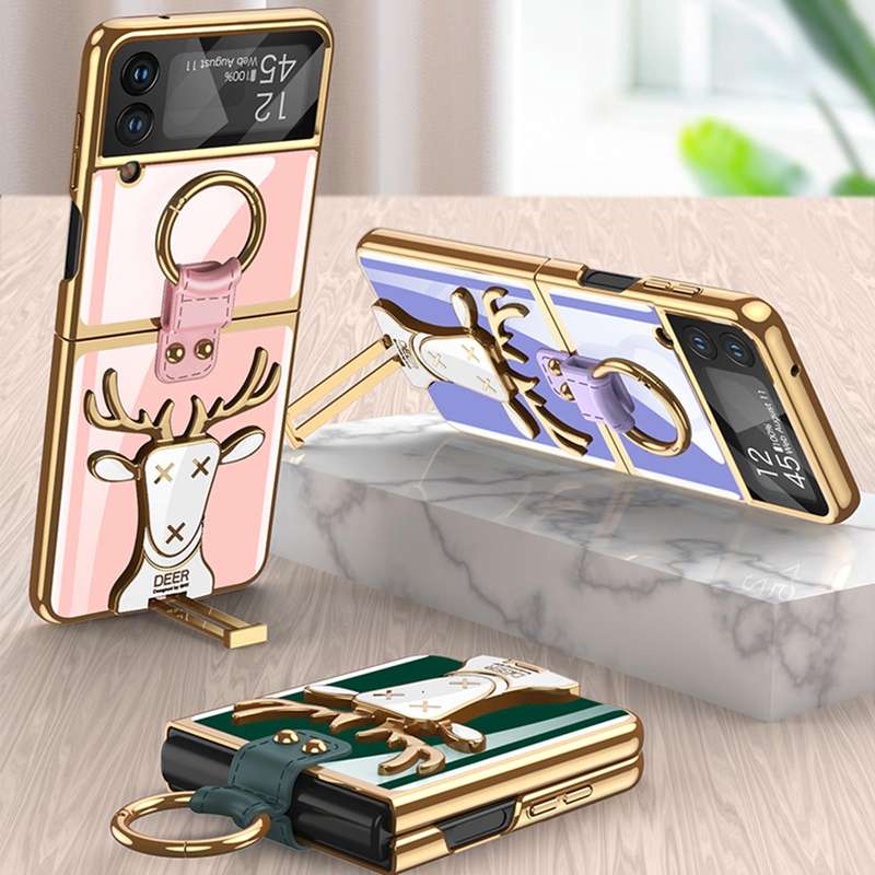 For Samsung Galaxy Z Flip4 GKK Electroplated Integrated Shockproof Phone Case with Ring Holder(Pink)