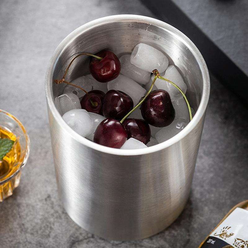 Large Capacity Thickened Stainless Steel Round Ice Bucket Bar Double-Layer Champagne Beer Barrel(...