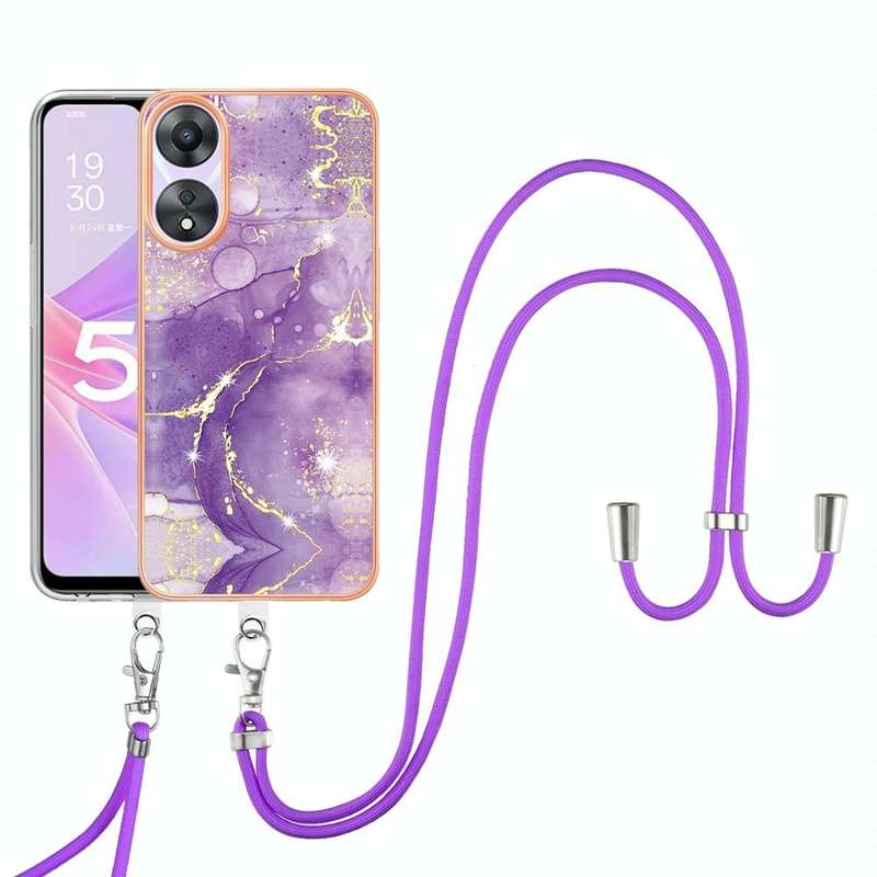 For OPPO A78 / A58 Electroplating Marble Dual-side IMD Phone Case with Lanyard(Purple 002)