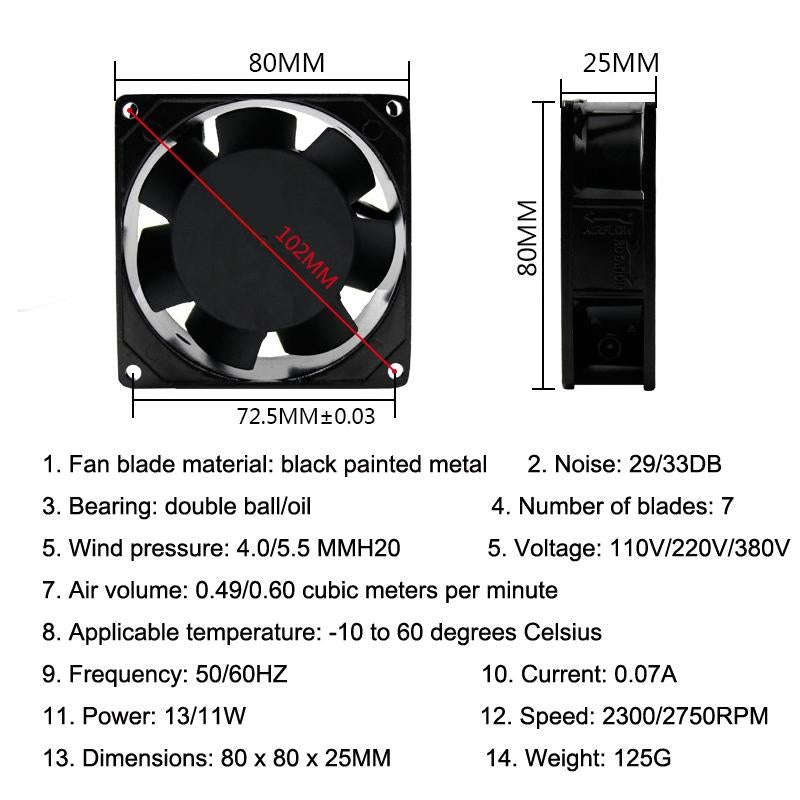 SMUOM SF8025AT 220V Double Ball Bearing 8cm Silent Chassis Cabinet Cooling Fan