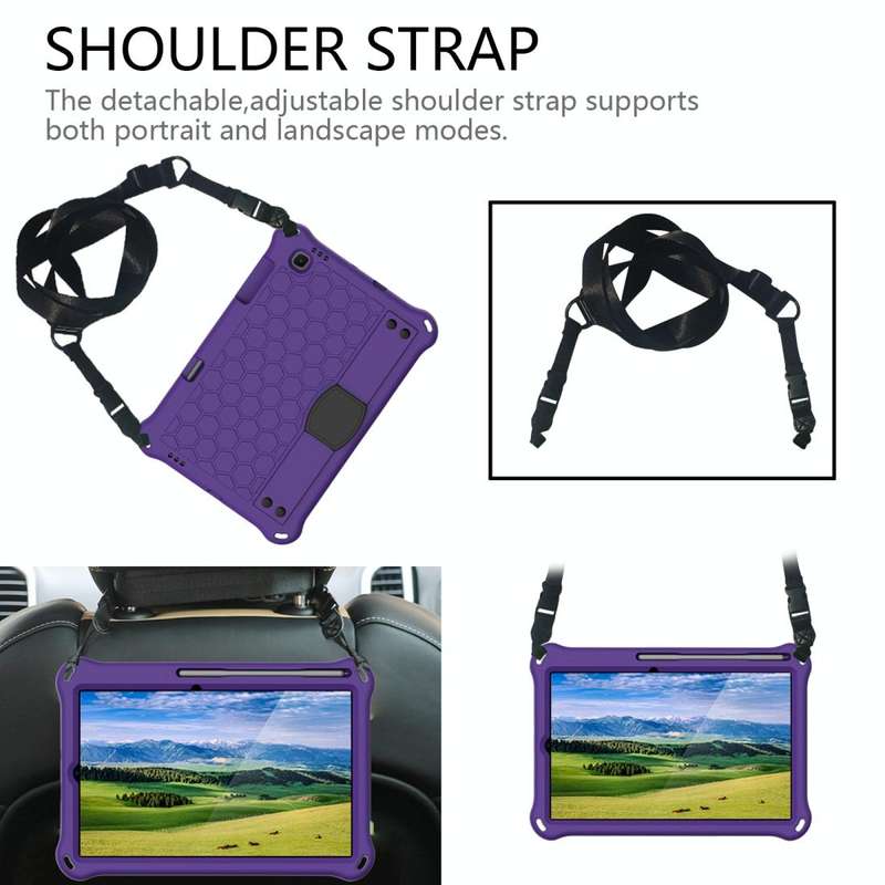 For Samsung Galaxy Tab S6 Lite P610 Honeycomb EVA + PC Shockproof Case with Strap(Purple+Black)