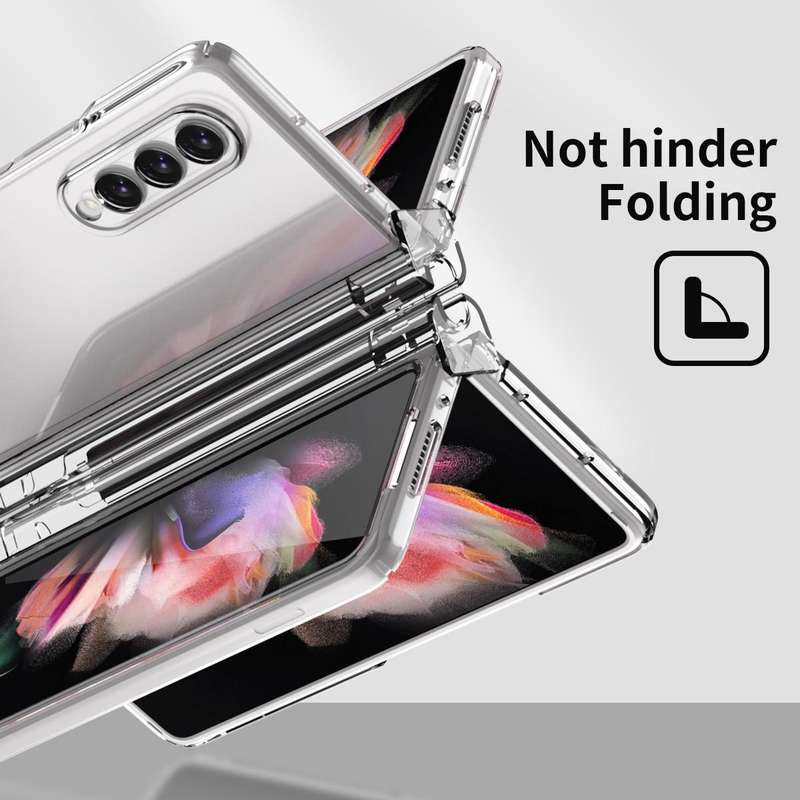 For Samsung Galaxy Z Fold3 5G 360 Full Body Hinge Flip Phone Case with Pen Slot(Transparent)