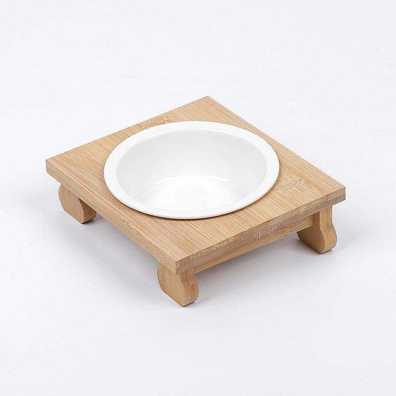 Bamboo And Wood Ceramic Cat Bowl Pet Supplies, Specification: Single Bowl