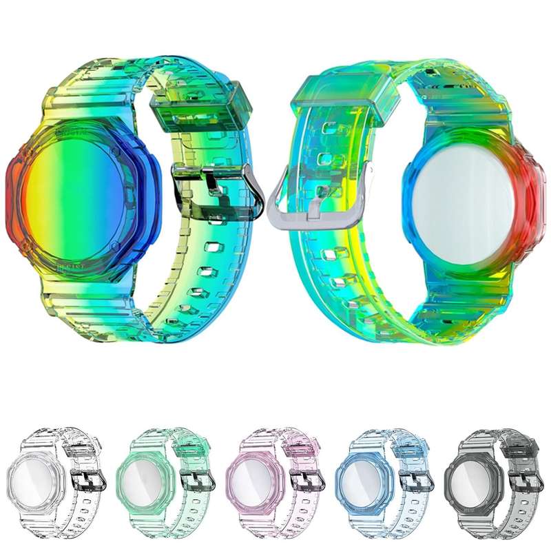 TPU Glacier Strap Child Adult GPS Finder Wristband for AirTag Tracker, Color: Rainbow