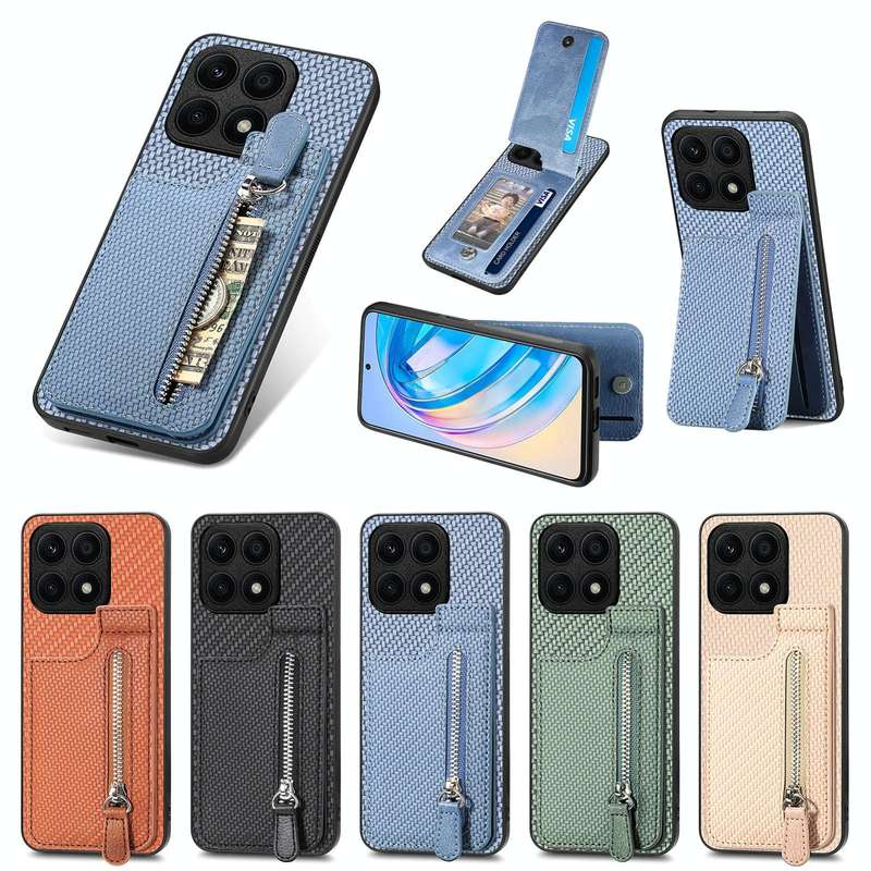For Honor X8A Carbon Fiber Vertical Flip Zipper Phone Case(Black)