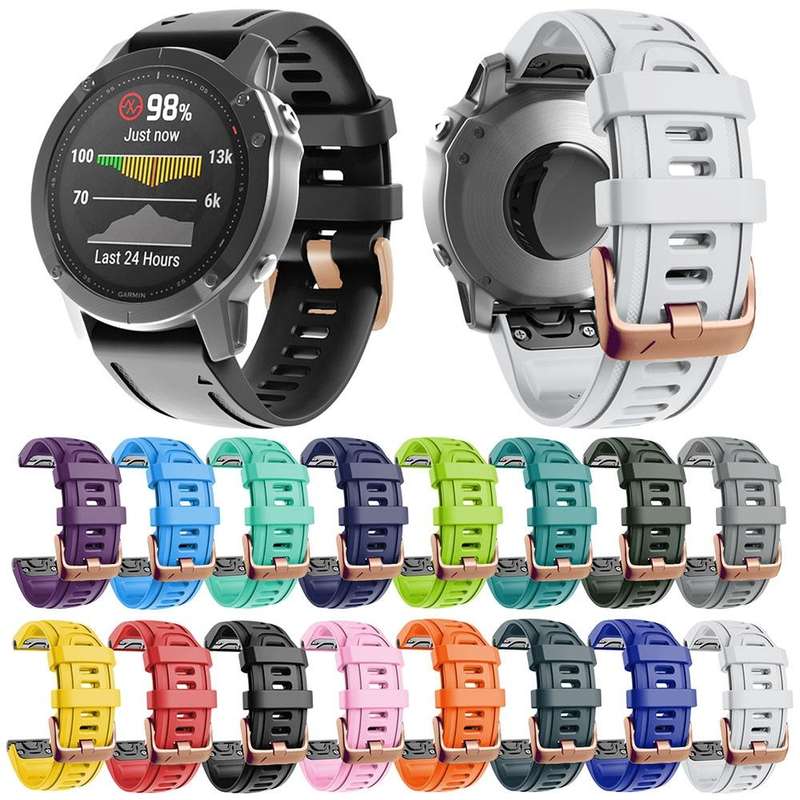 For Garmin Fenix 7S / 6S Pro / 5S Plus 20mm Rose Gold Buckle Silicone Watch Band(Grey)