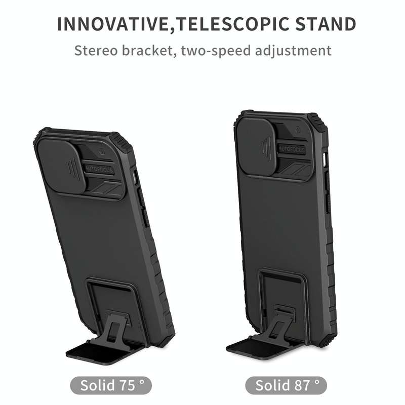 For iPhone 15 Pro Max Stereoscopic Holder Sliding Camshield Phone Case(Black)