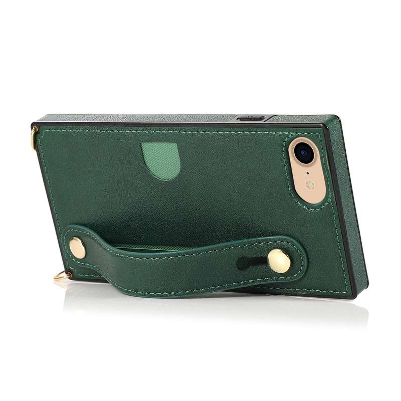For iPhone 7 / 8 / SE 2020 Wrist Strap PU+TPU Shockproof Protective Case with Crossbody Lanyard &...