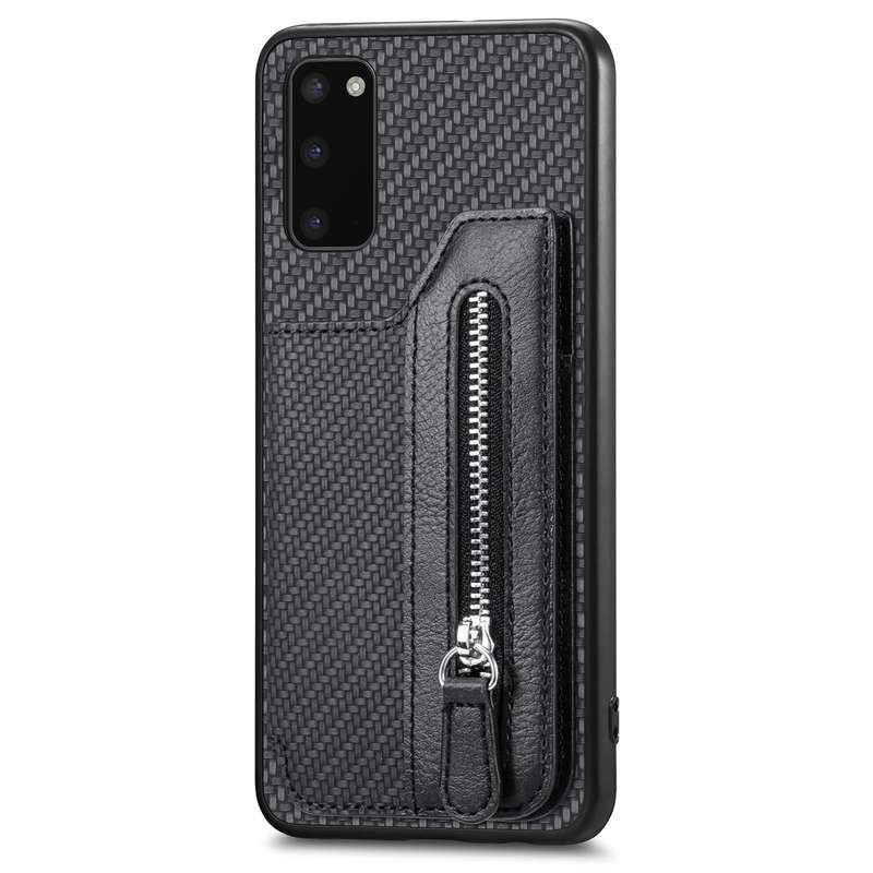 For Samsung Galaxy S20 Ultra Carbon Fiber Horizontal Flip Zipper Wallet Phone Case(Black)
