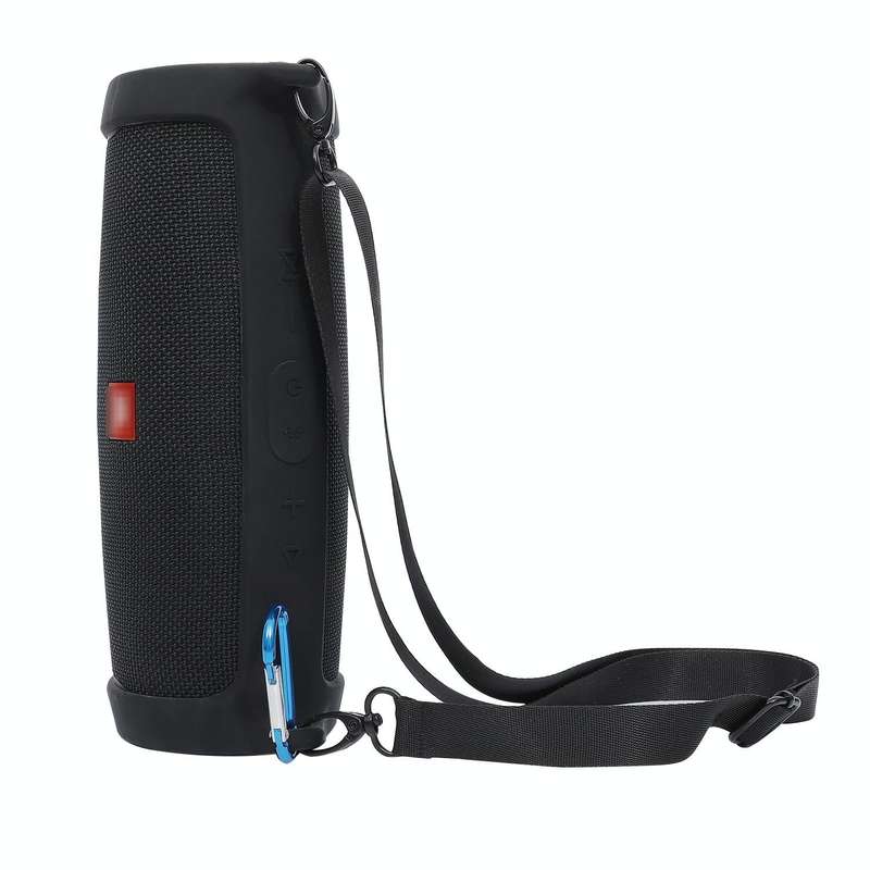 For JBL Charge 4 Bluetooth Speaker Portable Silicone Protective Cover with Shoulder Strap & Carab...