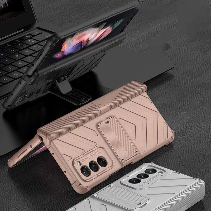 For Samsung Galaxy Z Fold2 5G GKK Integrated Magnetic Armor Flip Phone Case with Holder(Dark Green)