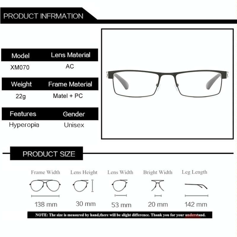 Simple Matel Frame Reading Glasses Hyperopia Eyeglasses +3.50D(Matte Black)