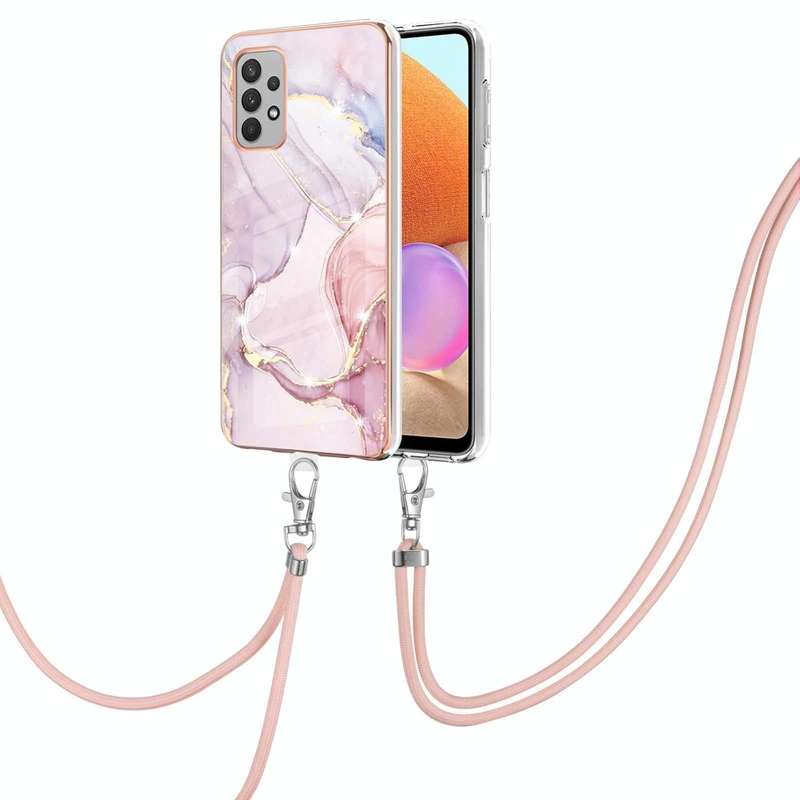 For Samsung Galaxy A32 4G EU Version Electroplating Marble Pattern IMD TPU Shockproof Case with N...