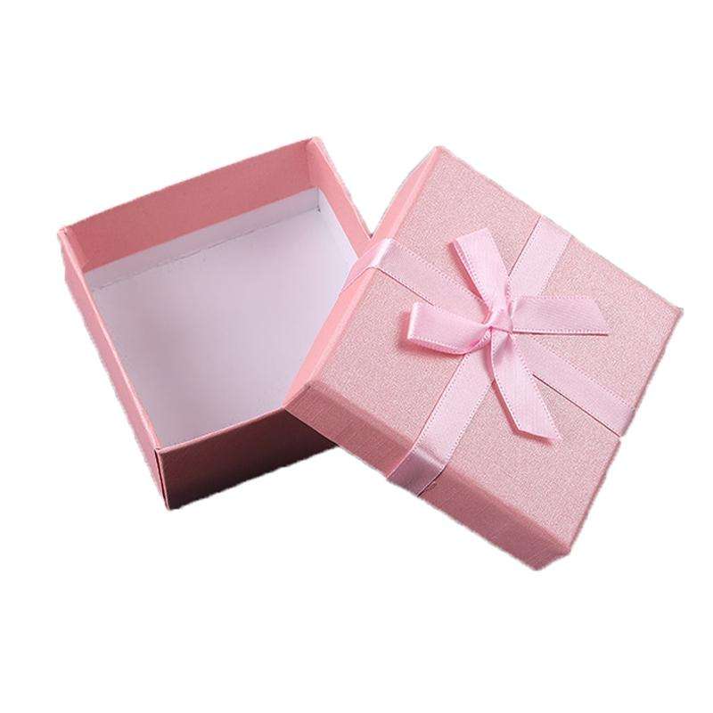 10 PCS Bowknot Jewelry Gift Box Square Jewelry Paper Packaging Box, Specification: 8x8x3.5cm(Pink)