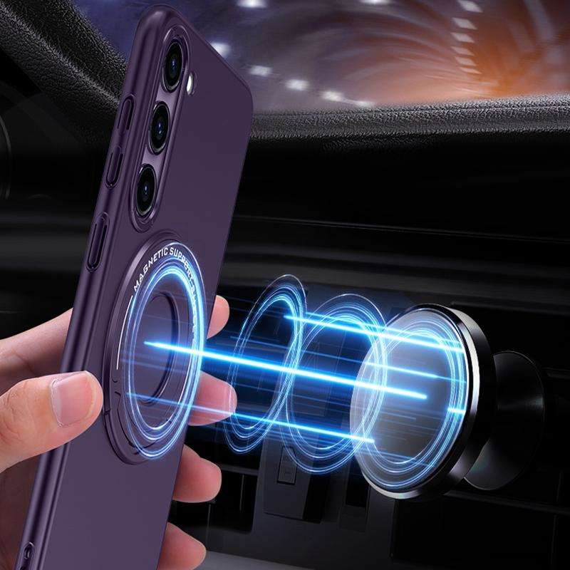 For Samsung Galaxy S23 5G Matte Magsafe Magnetic Phone Case with Trolley Holder(Dark Blue)