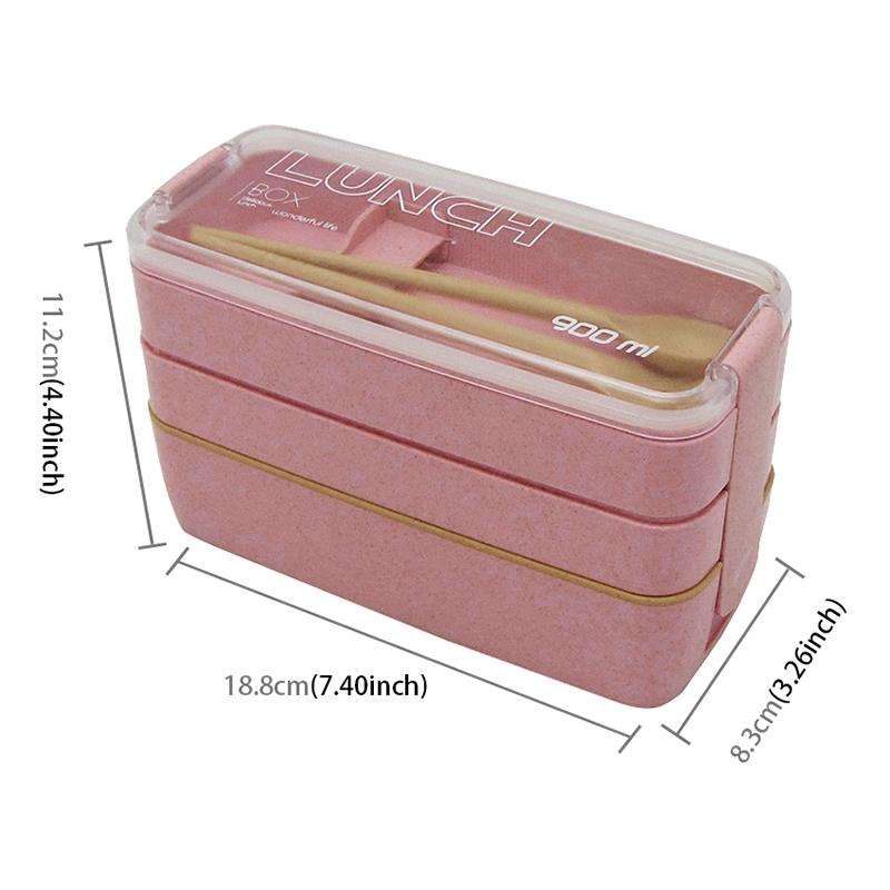 900ml 3 Layers Bento Box Lunch Box Food Container Wheat Straw Material Microwavable Dinnerware Lu...