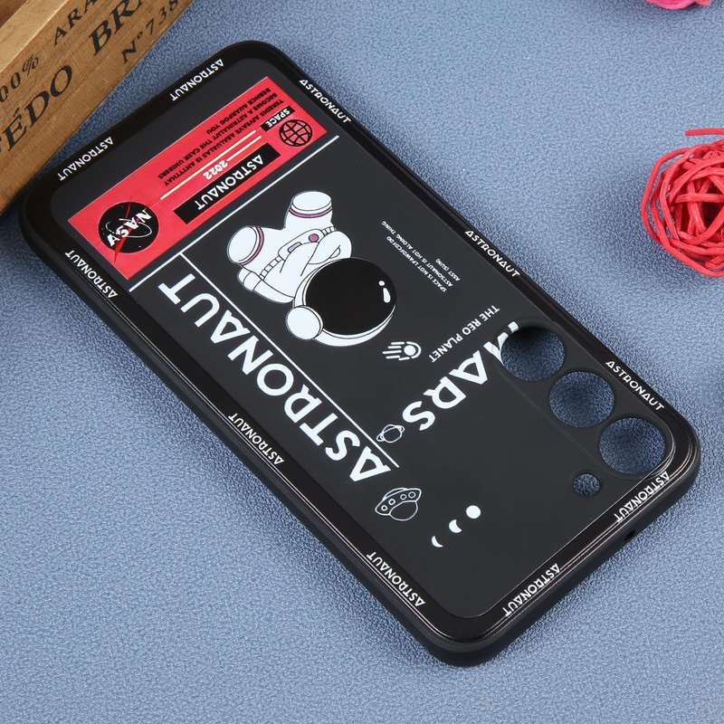 For Samsung Galaxy A02 Astronaut Pattern Silicone Straight Edge Phone Case(Mars Astronaut-Black)