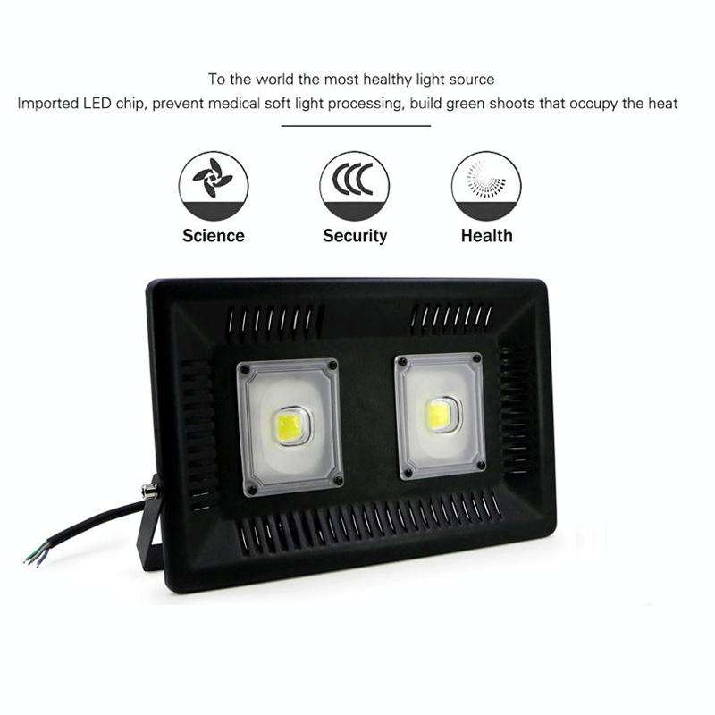 100W Waterproof LED Floodlight Lamp, 2 x 48 LED SMD 2835, Luminous Flux: > 8000LM, PF > 0.9, RA >...