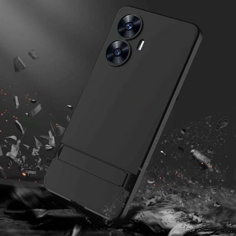 For Realme C55 GKK Three Stage Splicing Full Coverage PC Phone Case with Stand(Black)