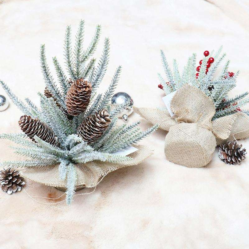 SYAF19 33cm Christmas Decorations Snow PE Mini Christmas Tree Plant(Pine Cones)