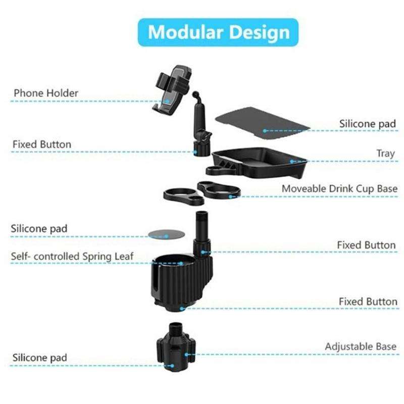 A06 Multifunctional Car Cup Mug Bottle Holder Mobile Phone Mount Stand Food Snack Tray Table(Grey)
