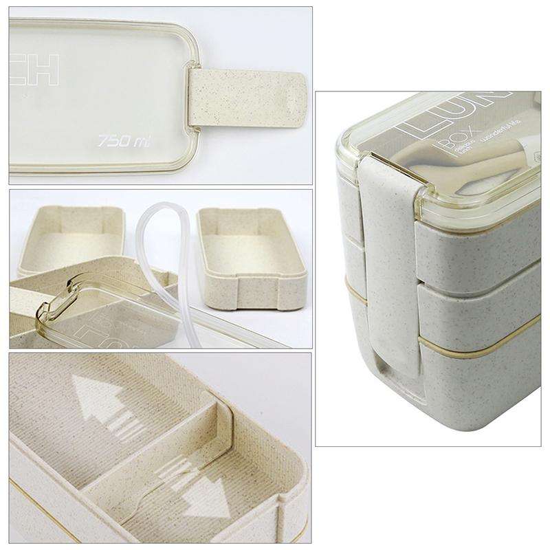 900ml 3 Layers Bento Box Lunch Box Food Container Wheat Straw Material Microwavable Dinnerware Lu...
