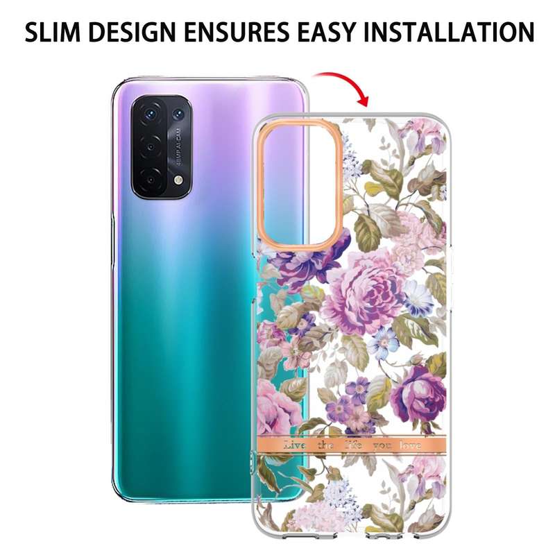 For OPPO A74 5G / A93 5G / A54 5G / A93S 5G Flowers and Plants Series IMD TPU Phone Case(Purple P...