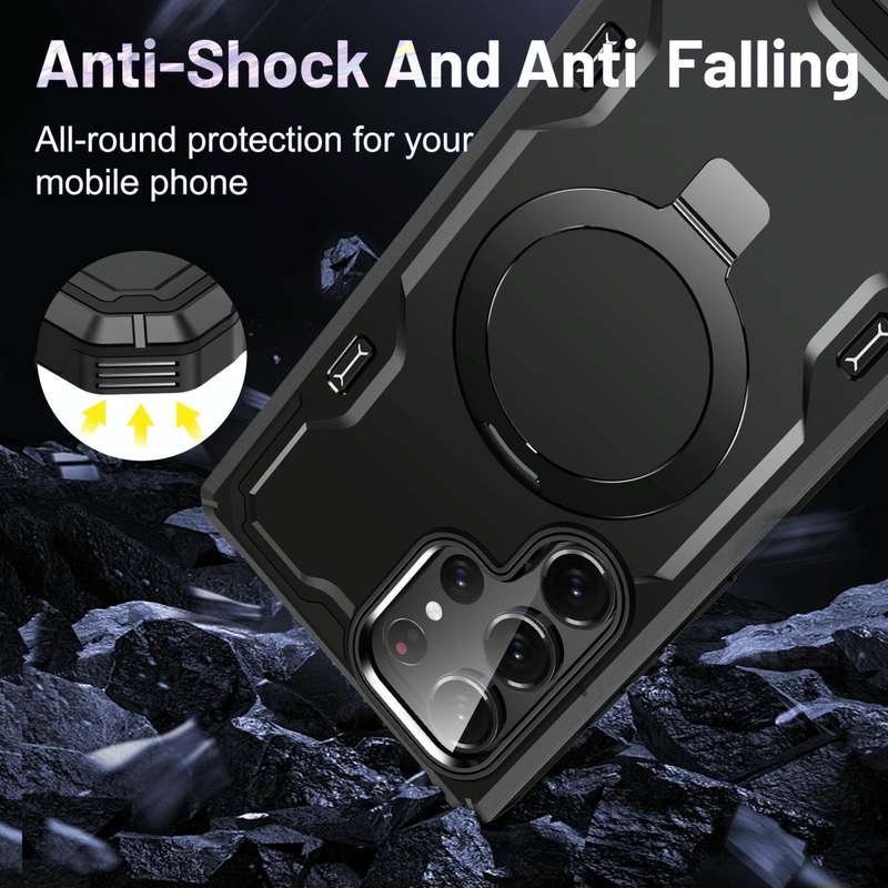 For Samsung Galaxy S23 Ultra 5G Patronus MagSafe Magnetic Holder Phone Case(Black)