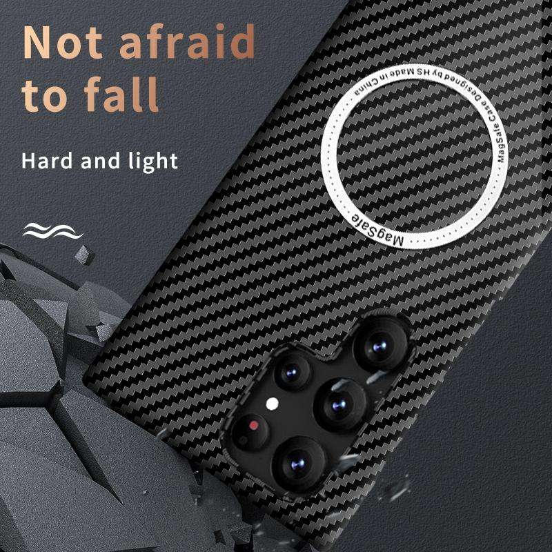 For Samsung Galaxy S21 Ultra 5G Carbon Fiber Texture MagSafe Magnetic Phone Case(Black)