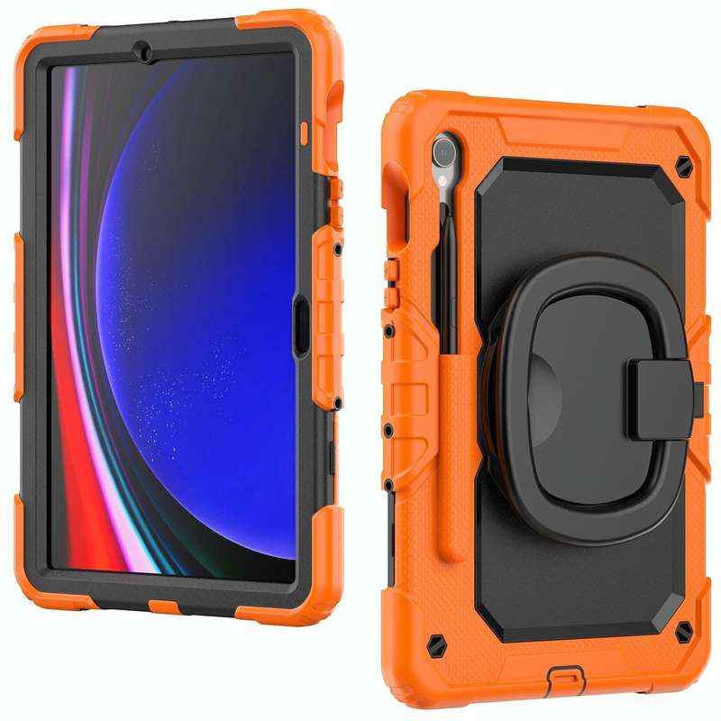 For Samsung Galaxy Tab S9 D Type Silicone Hybrid PC Tablet Case with Handle Holder(Orange)
