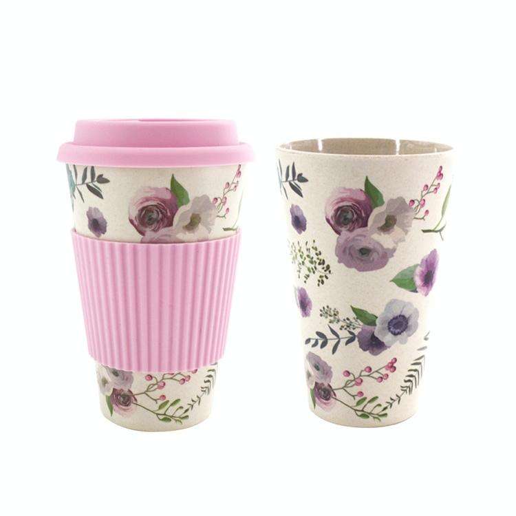 400ML Reusable Bamboo Fibre Coffee Cups Silicone Eco Friendly Travel Coffee Mugs(Pink)