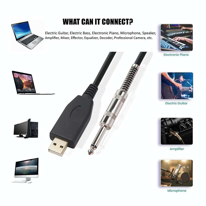 US48S USB to 6.35mm Electric Guitar Recording Cable, Cable Length:3m