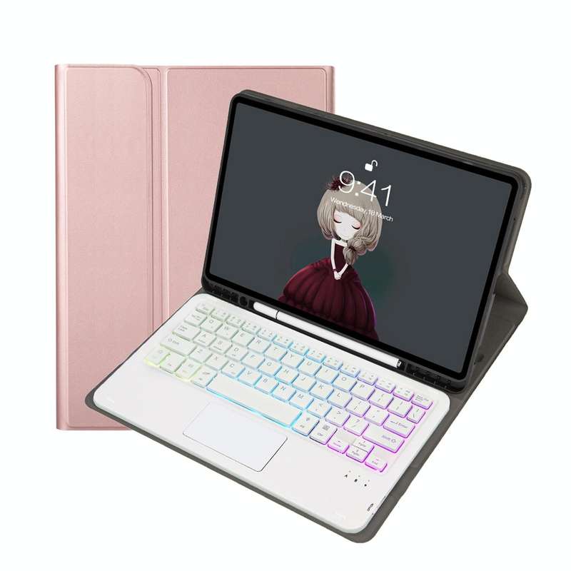 For Samsung Galaxy Tab A8 10.5 (2021) A08B-AS Lambskin Texture Backlight Bluetooth Keyboard Leath...