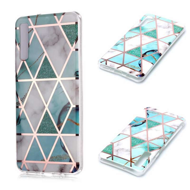 For Galaxy A7 (2018) Plating Marble Pattern Soft TPU Protective Case(Green White)