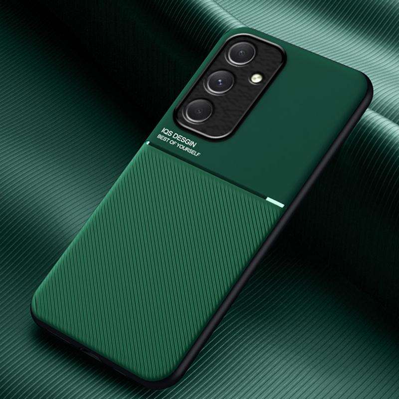 For Samsung Galaxy A55 Classic Tilt Strip Grain Magnetic Shockproof PC + TPU Phone Case(Green)
