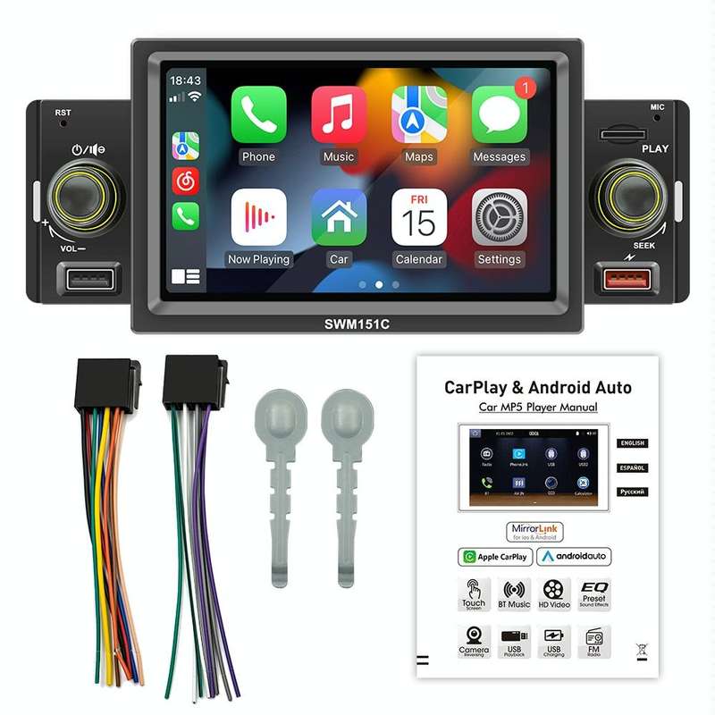 SWM151C 5 inch Portable Car MP5 Player Support CarPlay / Android Auto(Black)