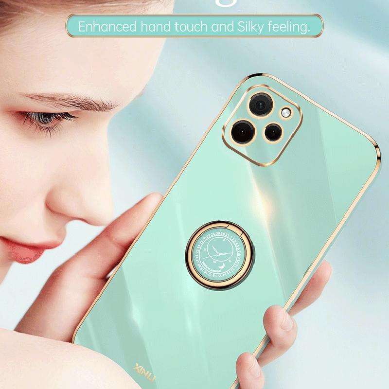 For Huawei nova Y61 XINLI Straight Edge 6D Electroplate TPU Phone Case with Ring Holder(Hawthorn ...