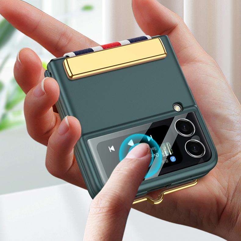 For Samsung Galaxy Z Flip3 5G GKK Ultra-thin Full Phone Flip Case with Color Wristband(Black)