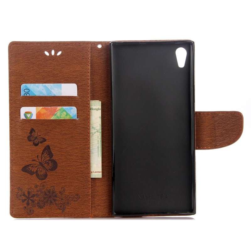 For Sony Xperia XA1 Pressed Flowers Butterfly Pattern Horizontal Flip Leather Case with Holder & ...