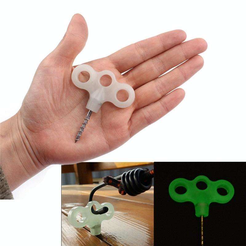 Outdoor 3-holed Luminous Threaded Tent Peg Camping Deck Stainless Steel Hook Safety Wind Noctiluc...