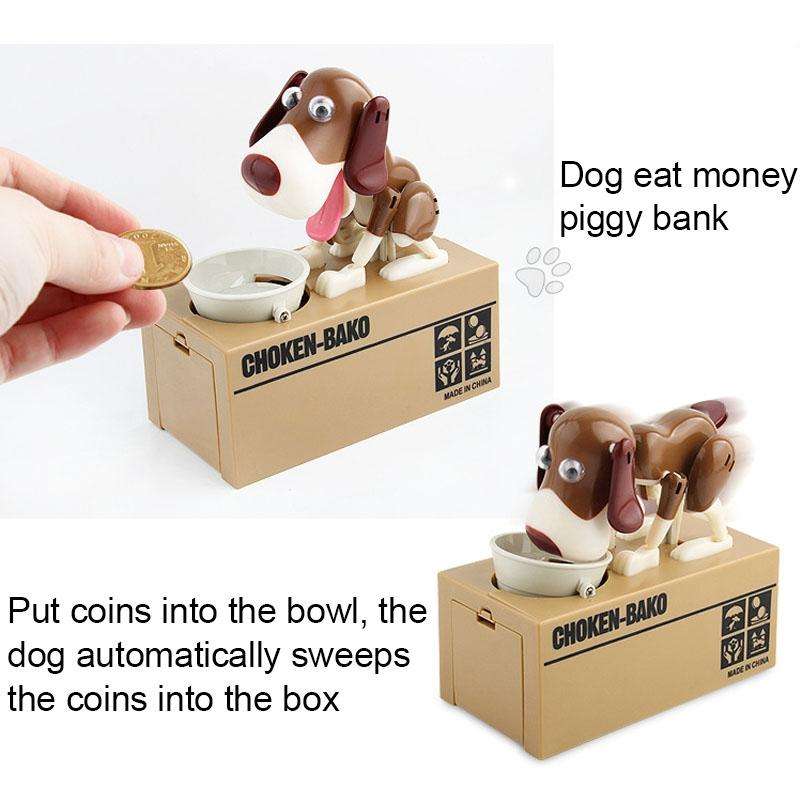 Creative Cartoon Edacious Puppy Automatic Money Eating Coin Saving Box, Gray Dog
