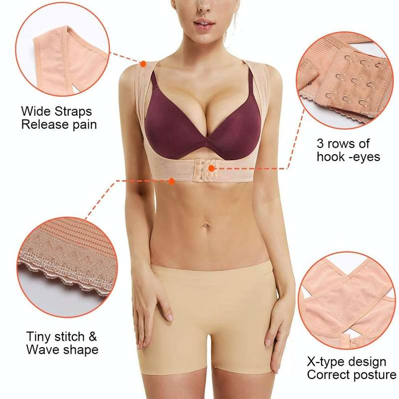 Women Ultrathin Kyphosis Correction Shoulder Support Tight-fitting Orthopedic Belt, Size:L(Flesh ...