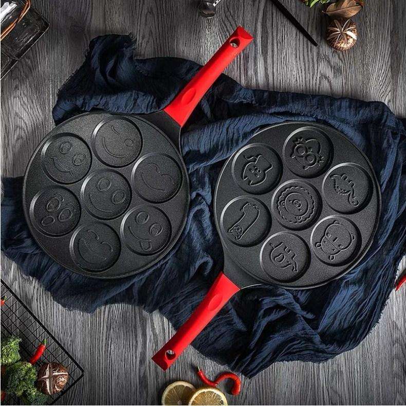Seven-hole Breakfast Pan Multifunctional Flat Bottom Frying Pan Non-stick Egg Dumpling Pan(Black ...